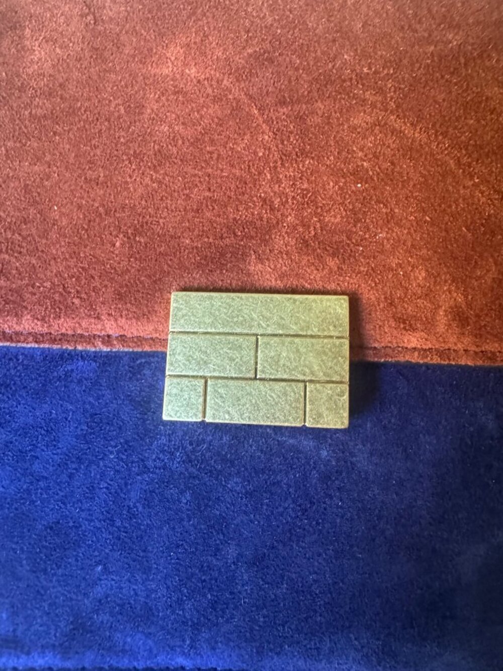 Lancel Paris Suede Shoulder Bag Vintage Colorblock Blue Brown Gold Chain Purse - Picture 2 of 9